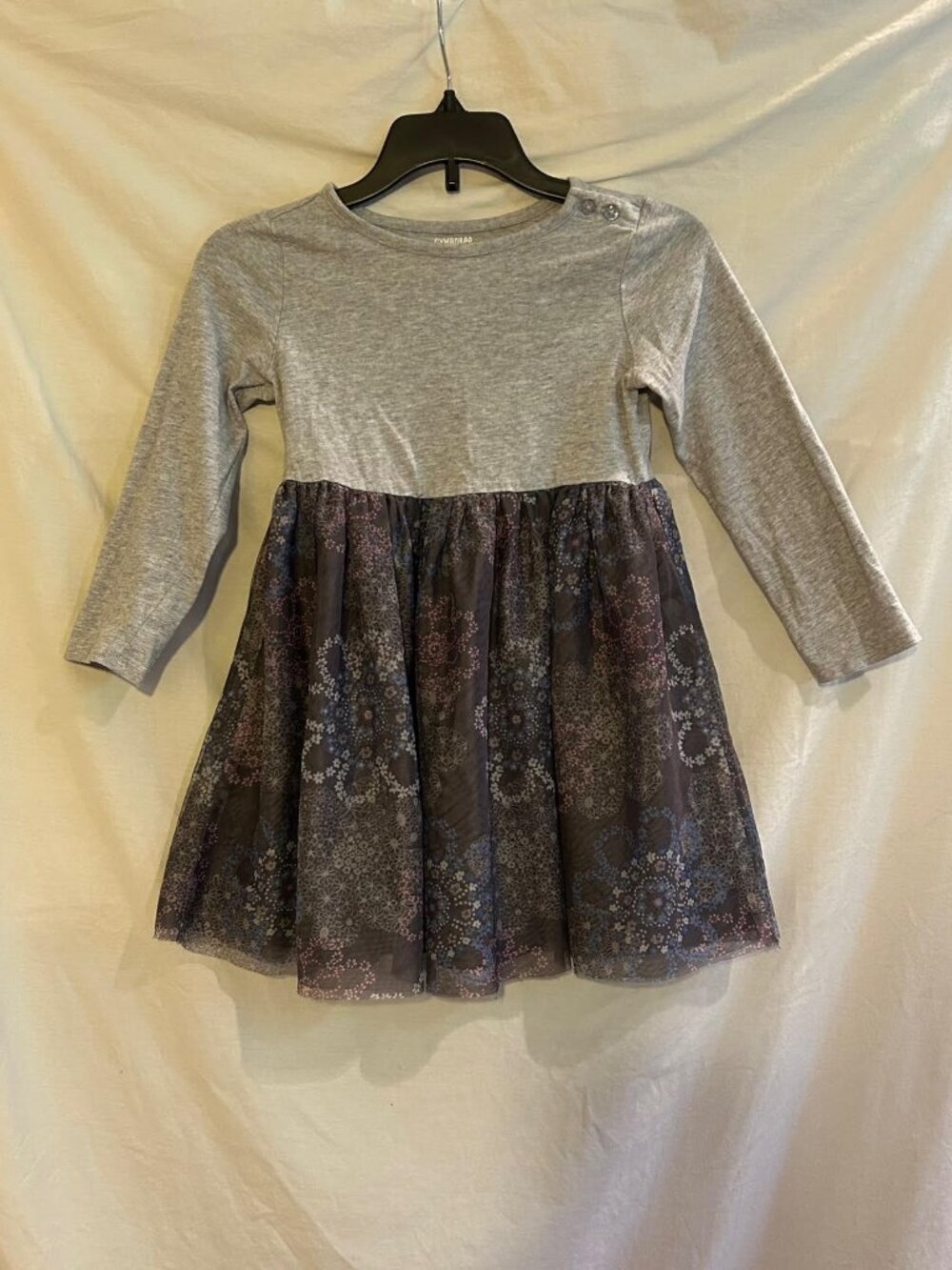 Gymboree Girls 5T Gray Floral Tulle Bottom Long Sleeve Dress Party Twirl